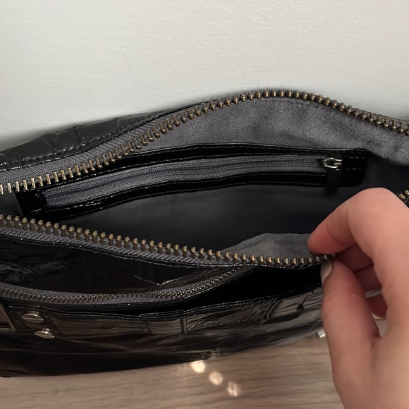 Faux patent black leather mid side clutch.  Matt & Nat - Picture 3 of 4